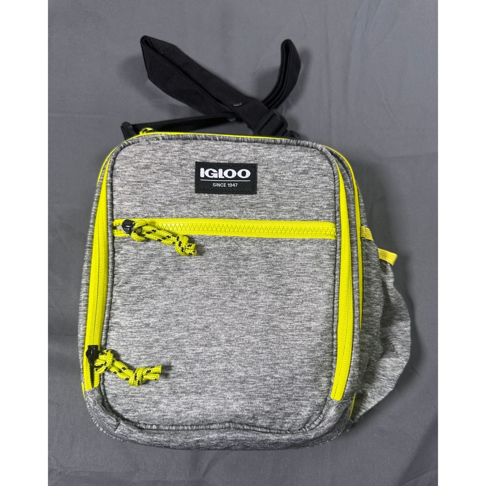 Igloo Insulated Lunch‎ Bag Heather Gray Neon Yellow Cooler Crossbody Strap